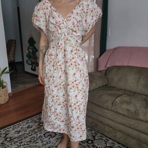 LEA Floral Print Puff Sleeve Midi Dress Size 1X